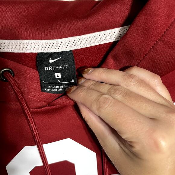 Nike Men's‎ Dri-FIT Oklahoma Sooners Crimson Red Pullover Hoodie - Size L - Picture 5 of 5